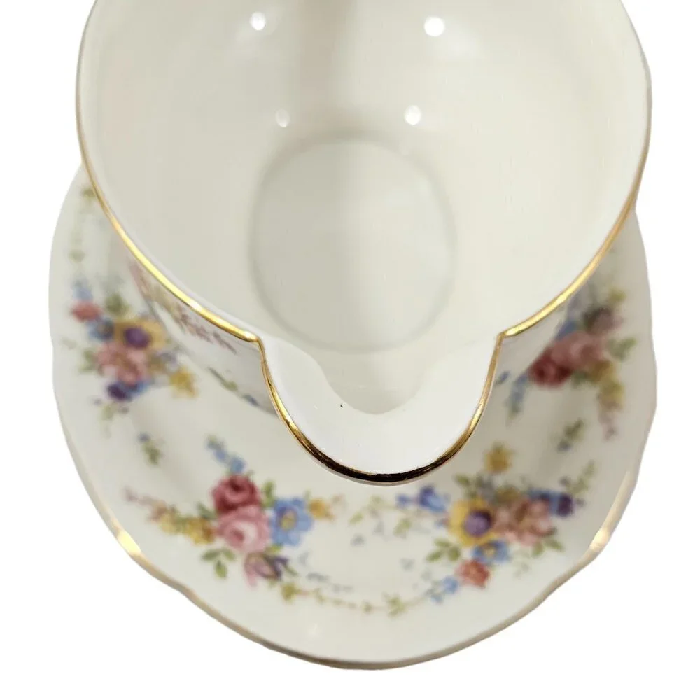 Imperial Bohemian Fine China Floral Print Gravy Boat w/Underplate Czechoslovakia